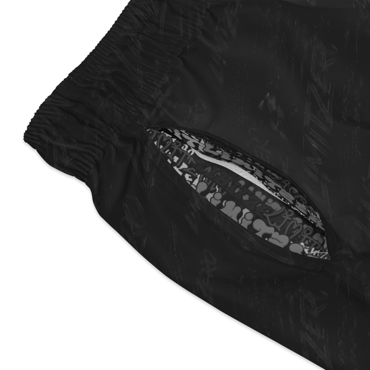 LimitZero White-Logo SCRIBBLE Surf Shorts with Grey Graffiti Pockets