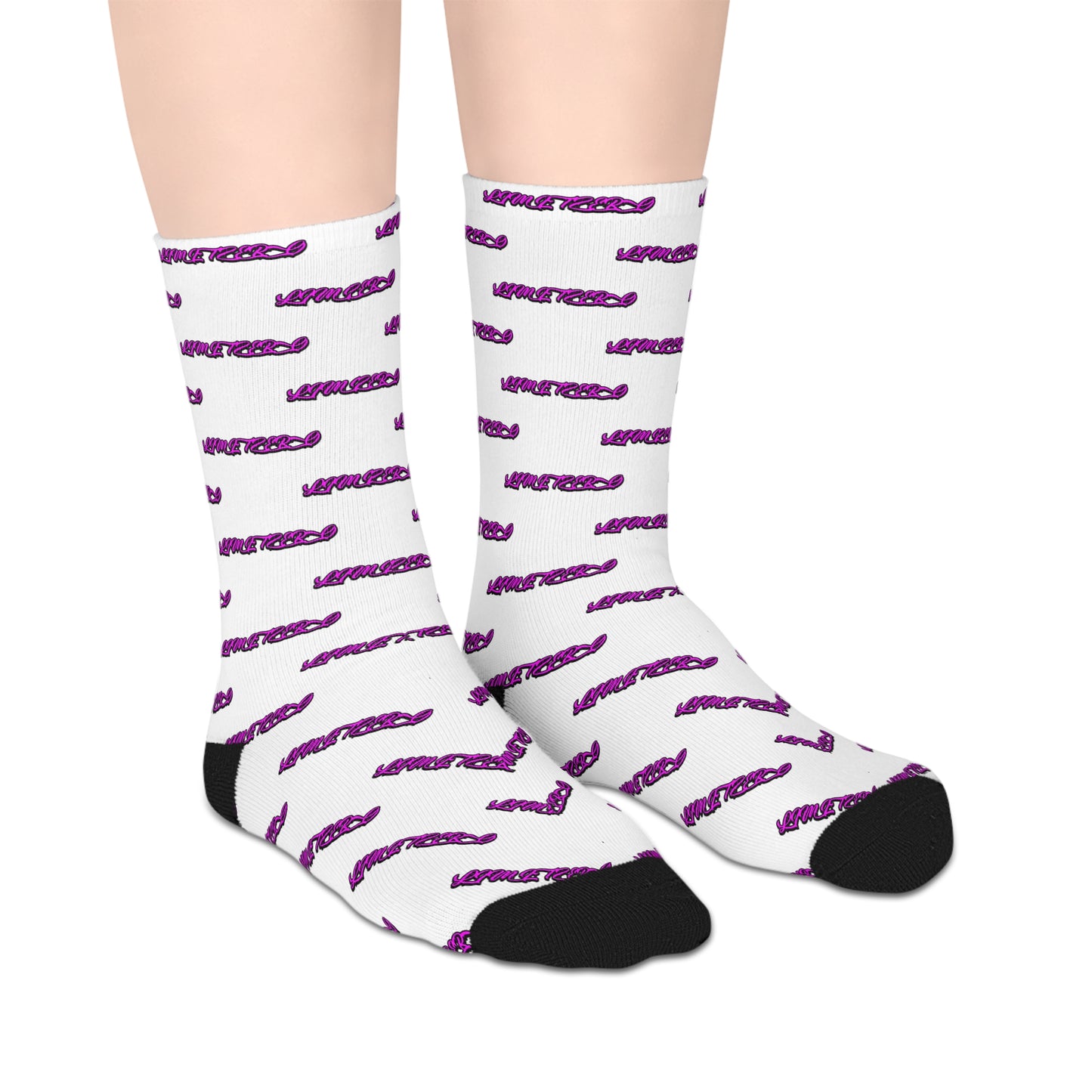 LimitZero White Pink-G Athletic Mid-Calf Sport Crew Socks