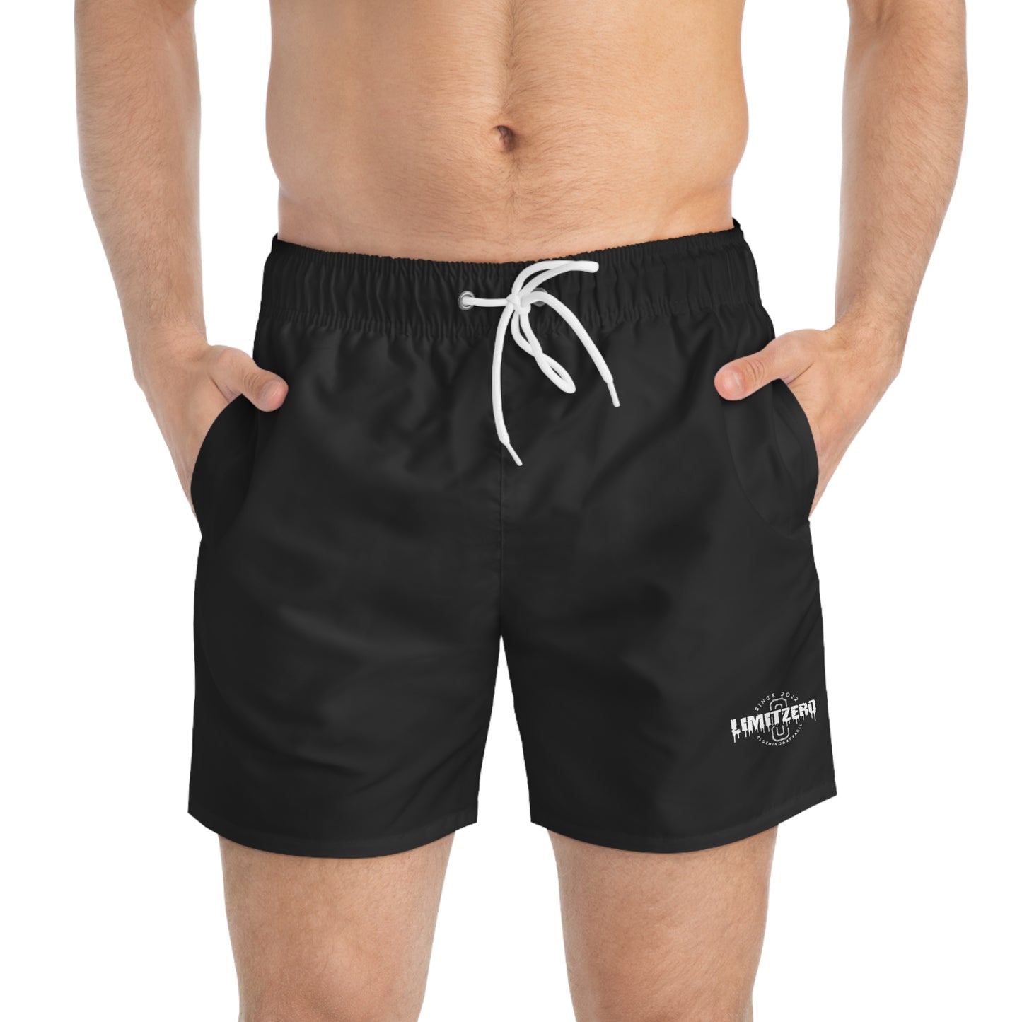 LimitZero Plain-White Logo Surf Shorts with Grey Graffiti Pockets