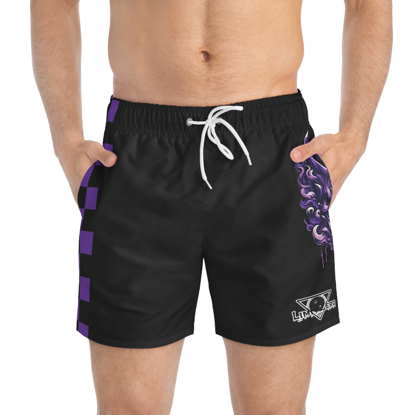 LimitZero Purple checkered Hannya Mask Surf Shorts