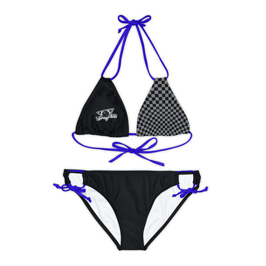 LimitZero Grey Half-Checkered-Top Strap Bikini Set (Plain Bottom)