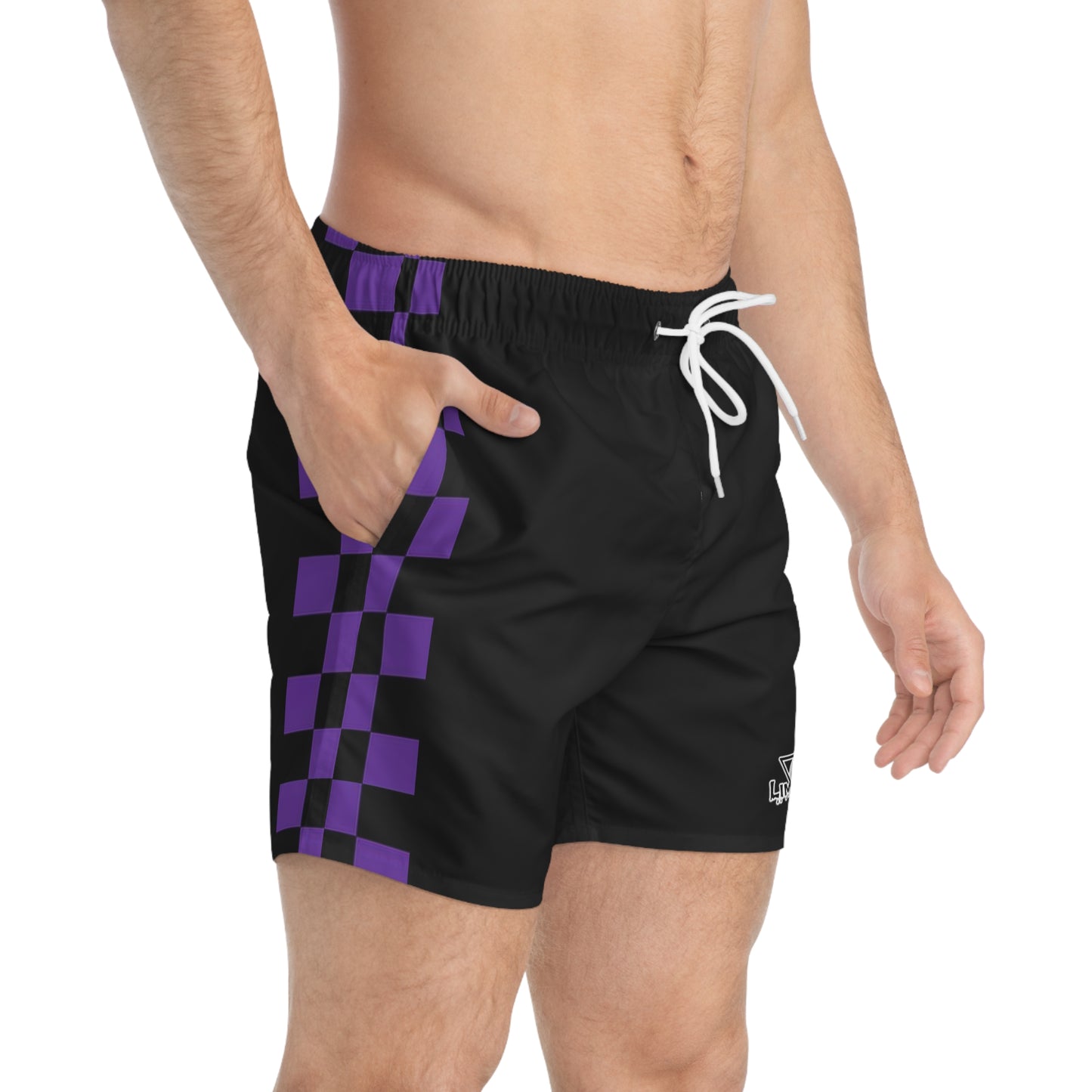 LimitZero Purple checkered Hannya Mask Surf Shorts