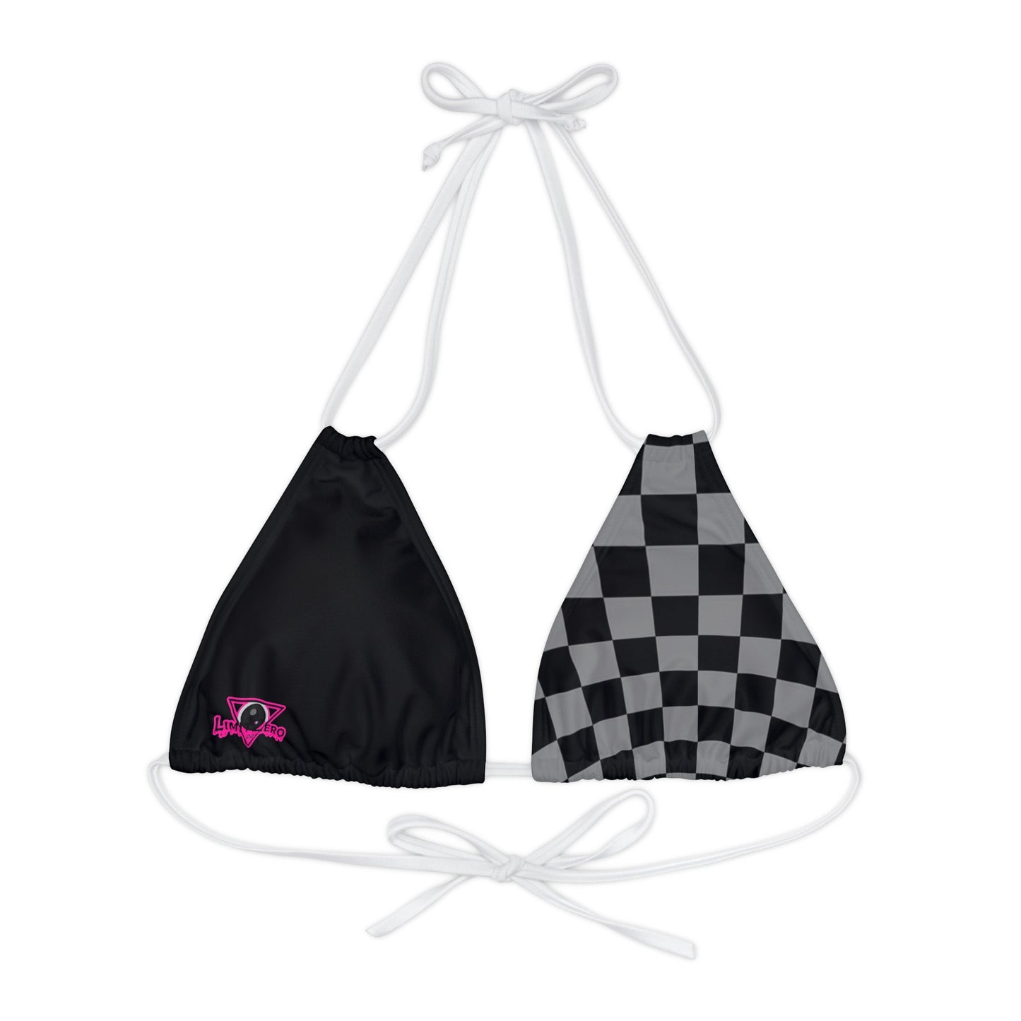 LimitZero Grey Half Checkered Pink V2 Strappy Triangle Bikini Top