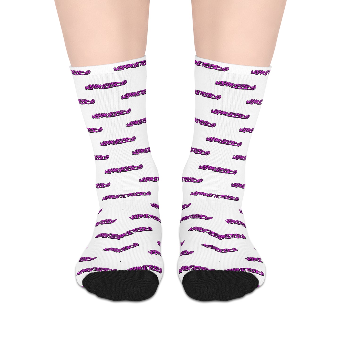 LimitZero White Pink-G Athletic Mid-Calf Sport Crew Socks