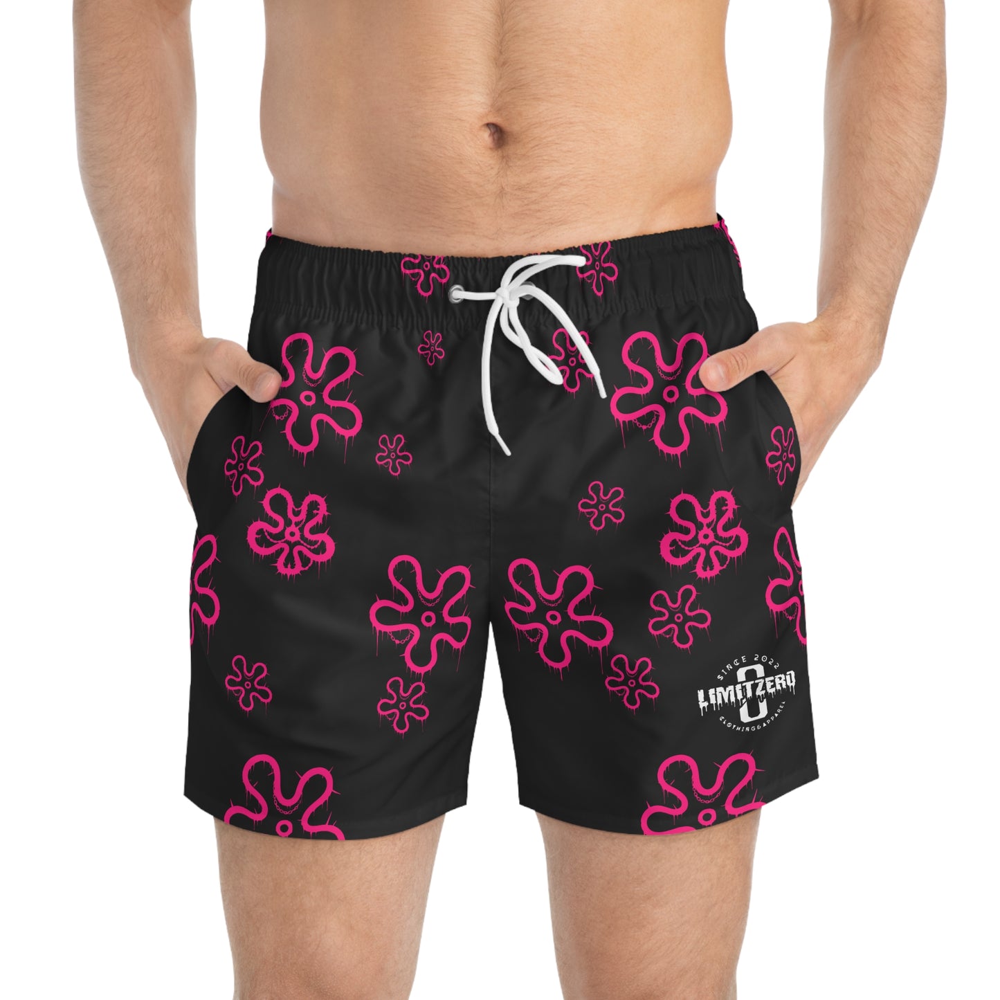 LimitZero Pink D3ad-Hawaii Surf Shorts with Grey Graffiti Pockets