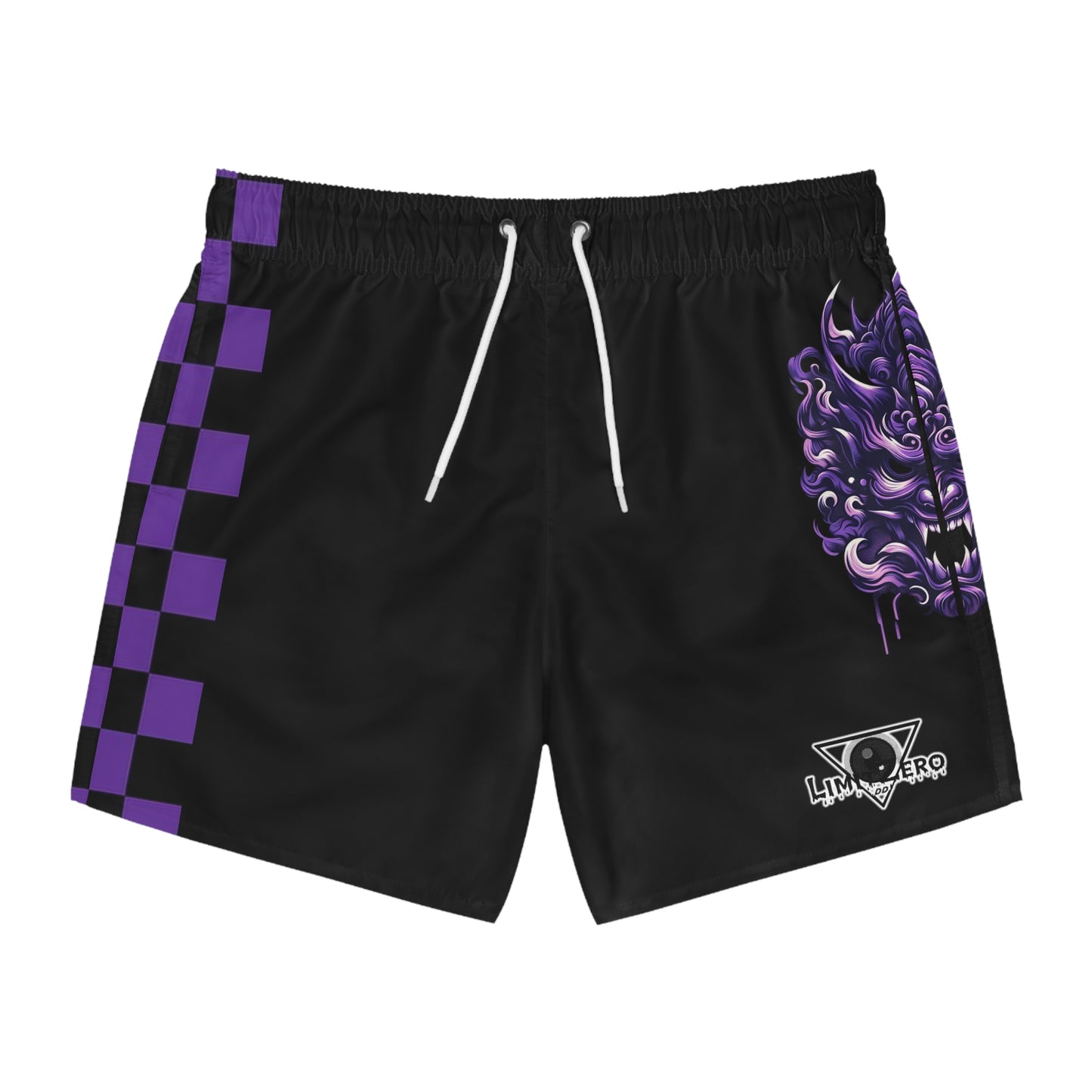 LimitZero Purple checkered Hannya Mask Surf Shorts