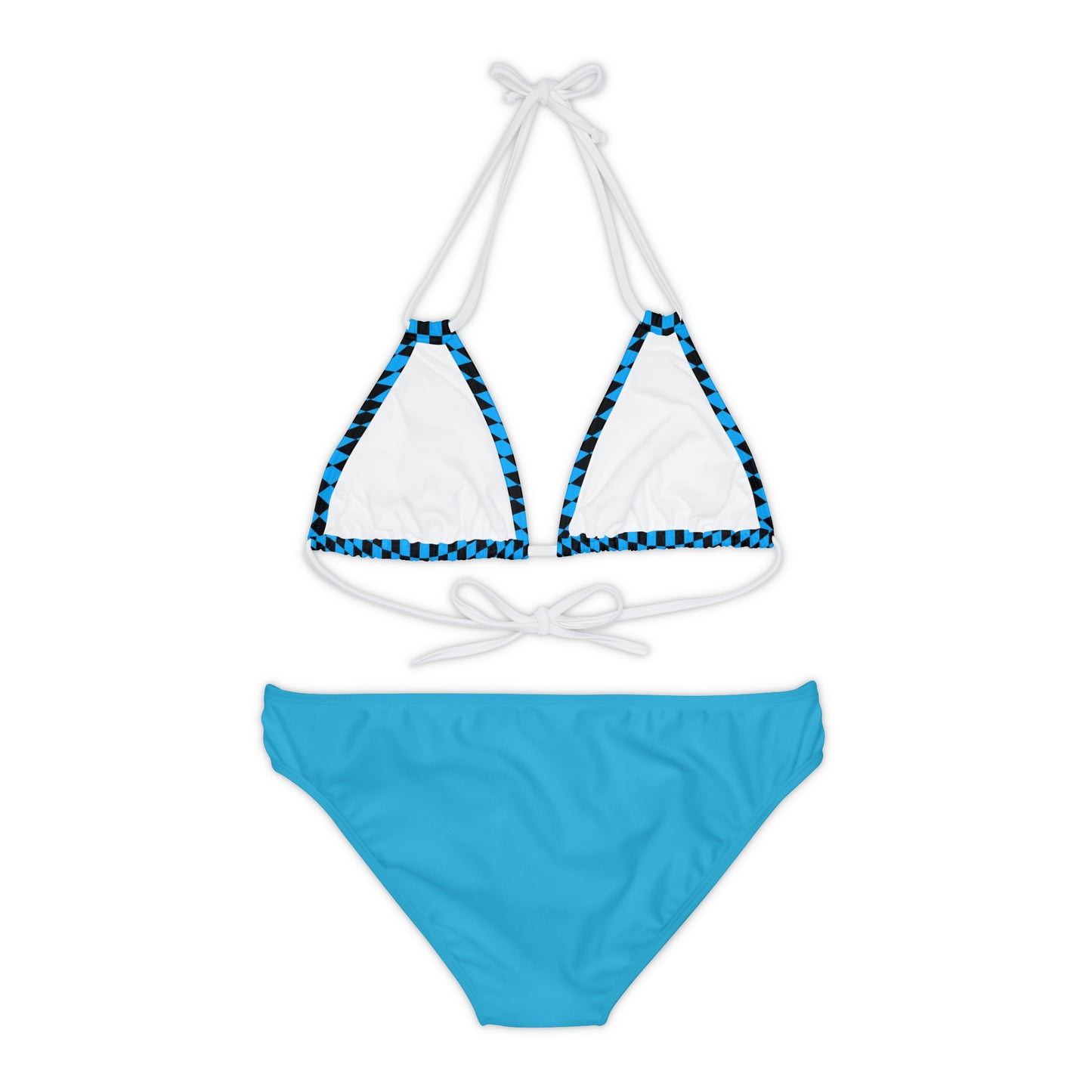 LimitZero Blue Checkered-Top Strap Bikini Set (Plain Bottom)