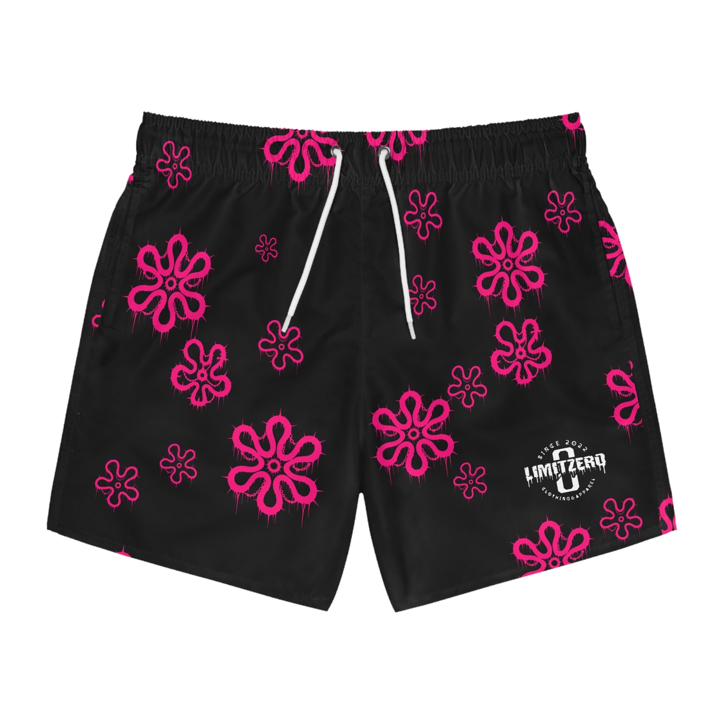 LimitZero Pink D3ad-Hawaii Surf Shorts with Grey Graffiti Pockets