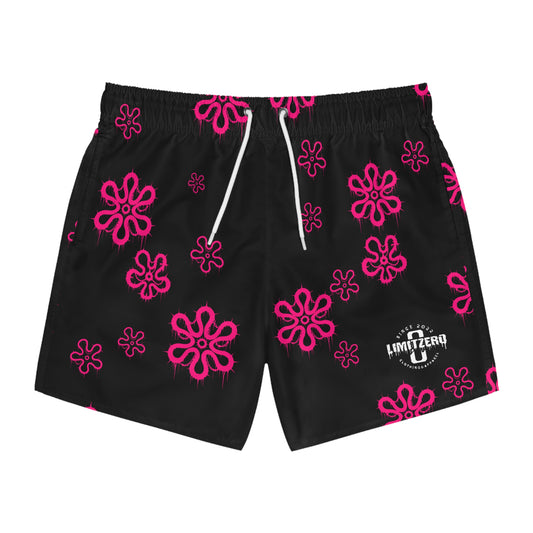LimitZero Pink D3ad-Hawaii Surf Shorts with Grey Graffiti Pockets