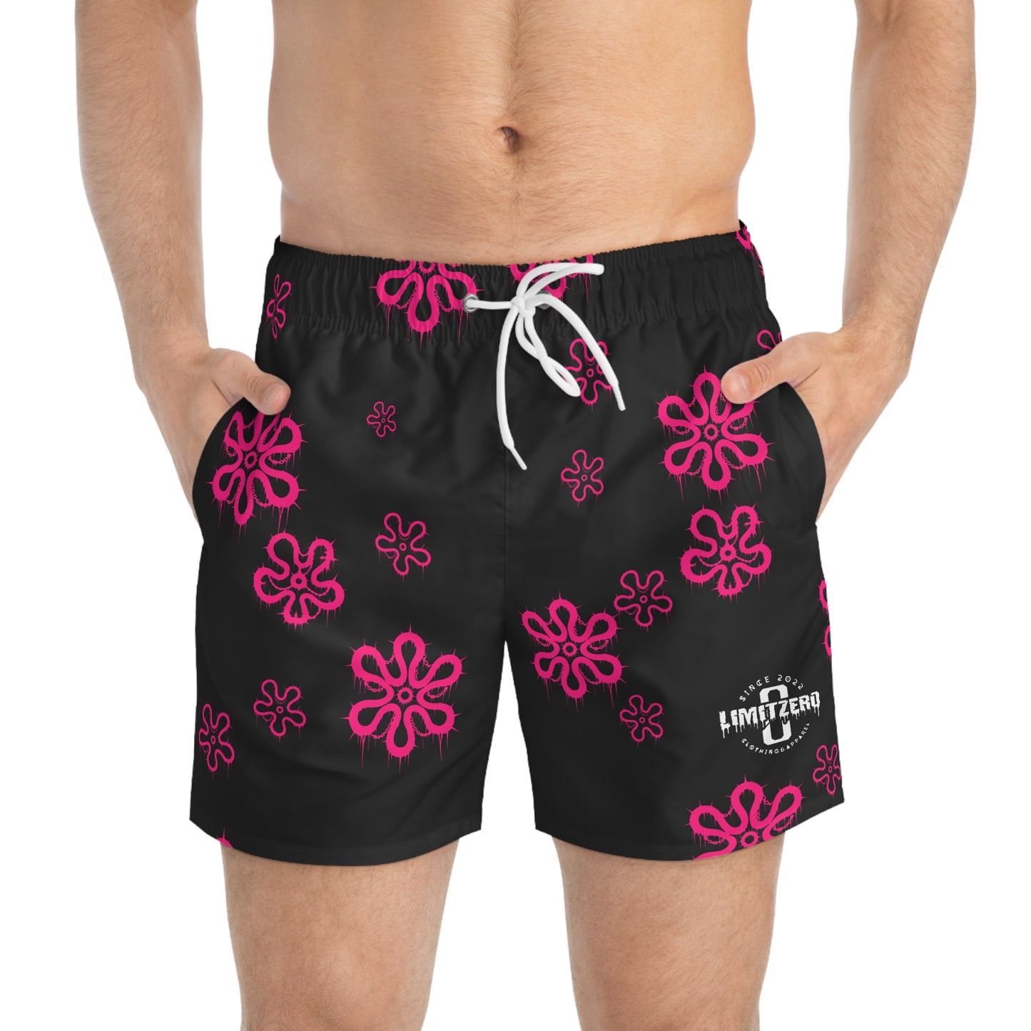 LimitZero Pink D3ad-Hawaii Surf Shorts with Grey Graffiti Pockets