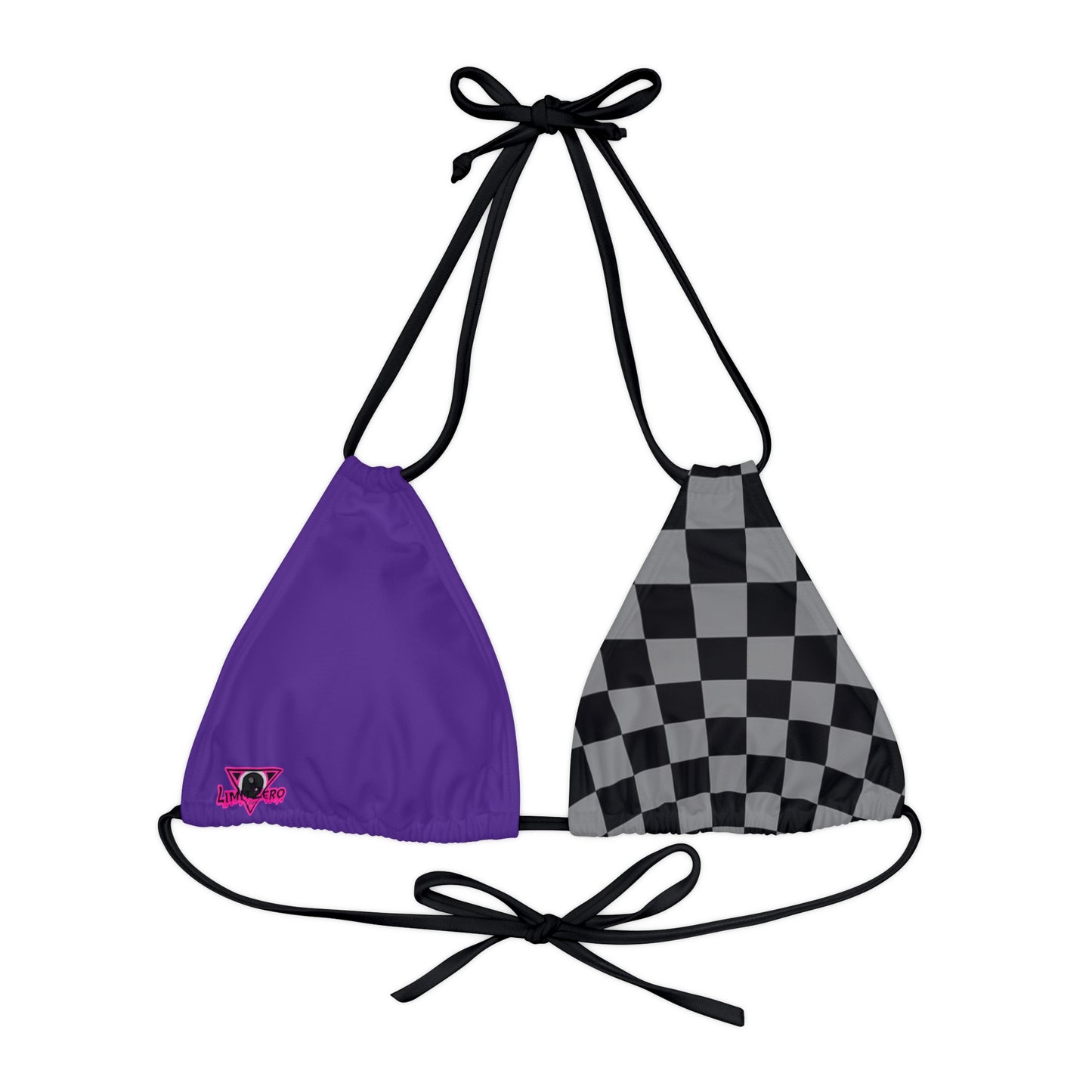 LimitZero Half Checkered Purple Strappy Triangle Bikini Top