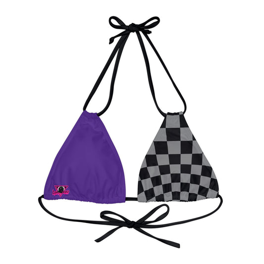 LimitZero Half Checkered Purple Strappy Triangle Bikini Top