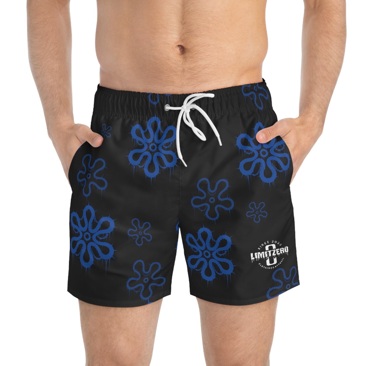 LimitZero Blue D3ad-Hawaii SurfShorts with Grey Graffiti Pockets