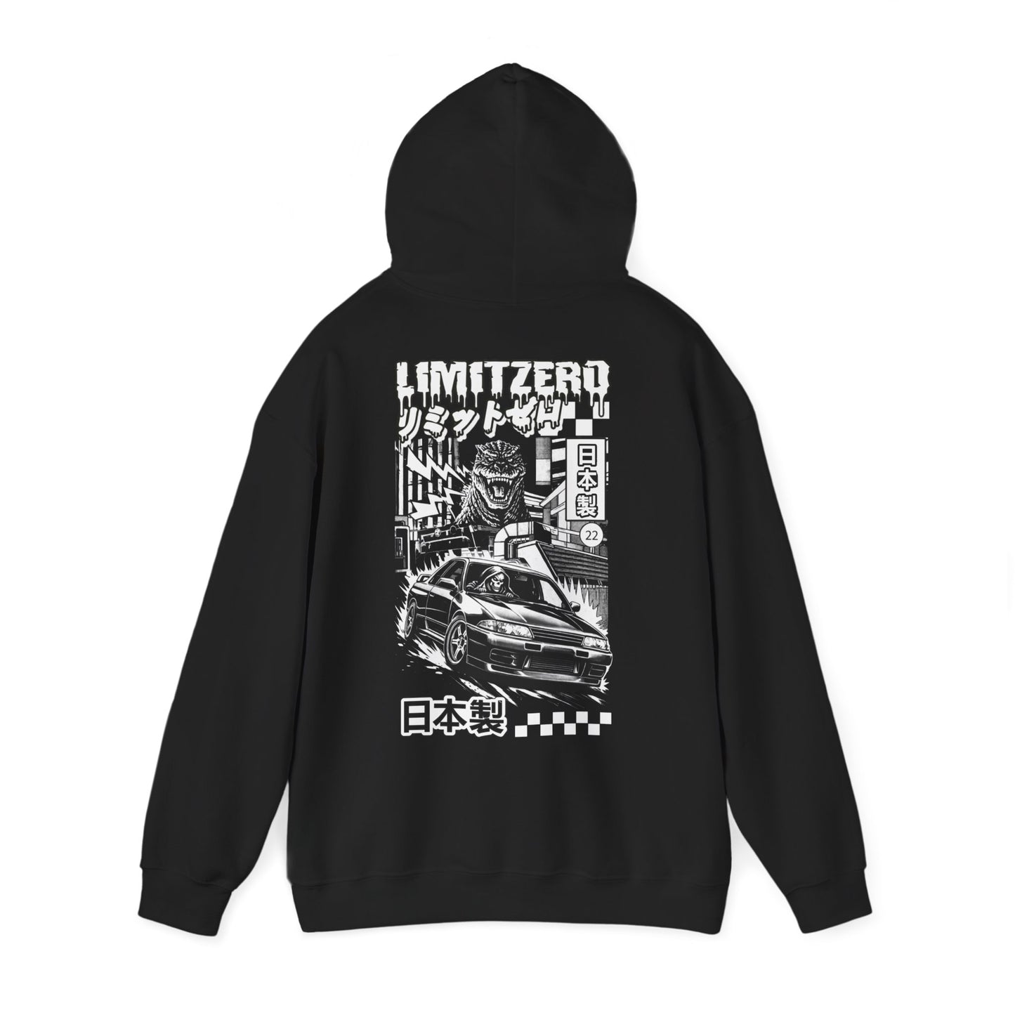 LimitZero Black&White Godzilla Graphic Unisex Hoodie