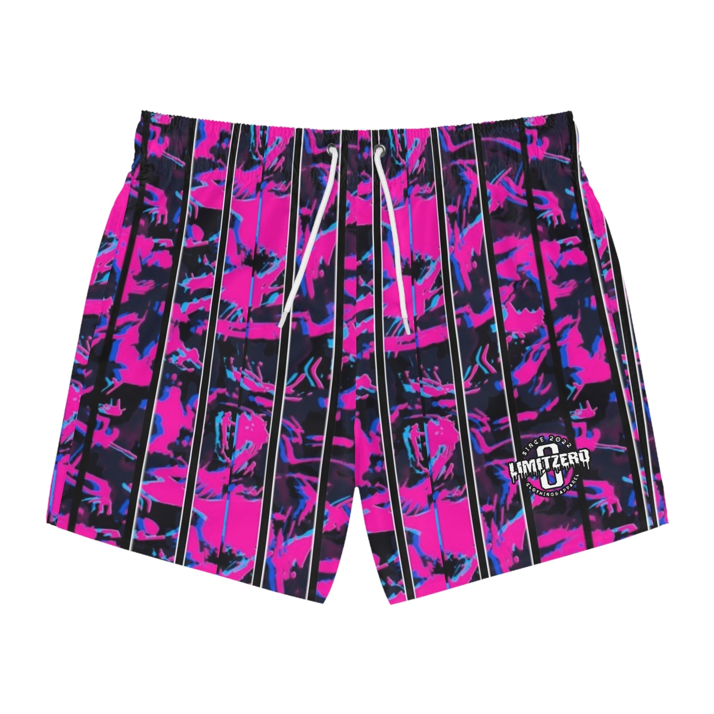 LimitZero Pink 90s Captain Camo Surf Shorts with Grey Graffiti Pockets