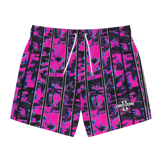 LimitZero Pink 90s Captain Camo Surf Shorts with Grey Graffiti Pockets