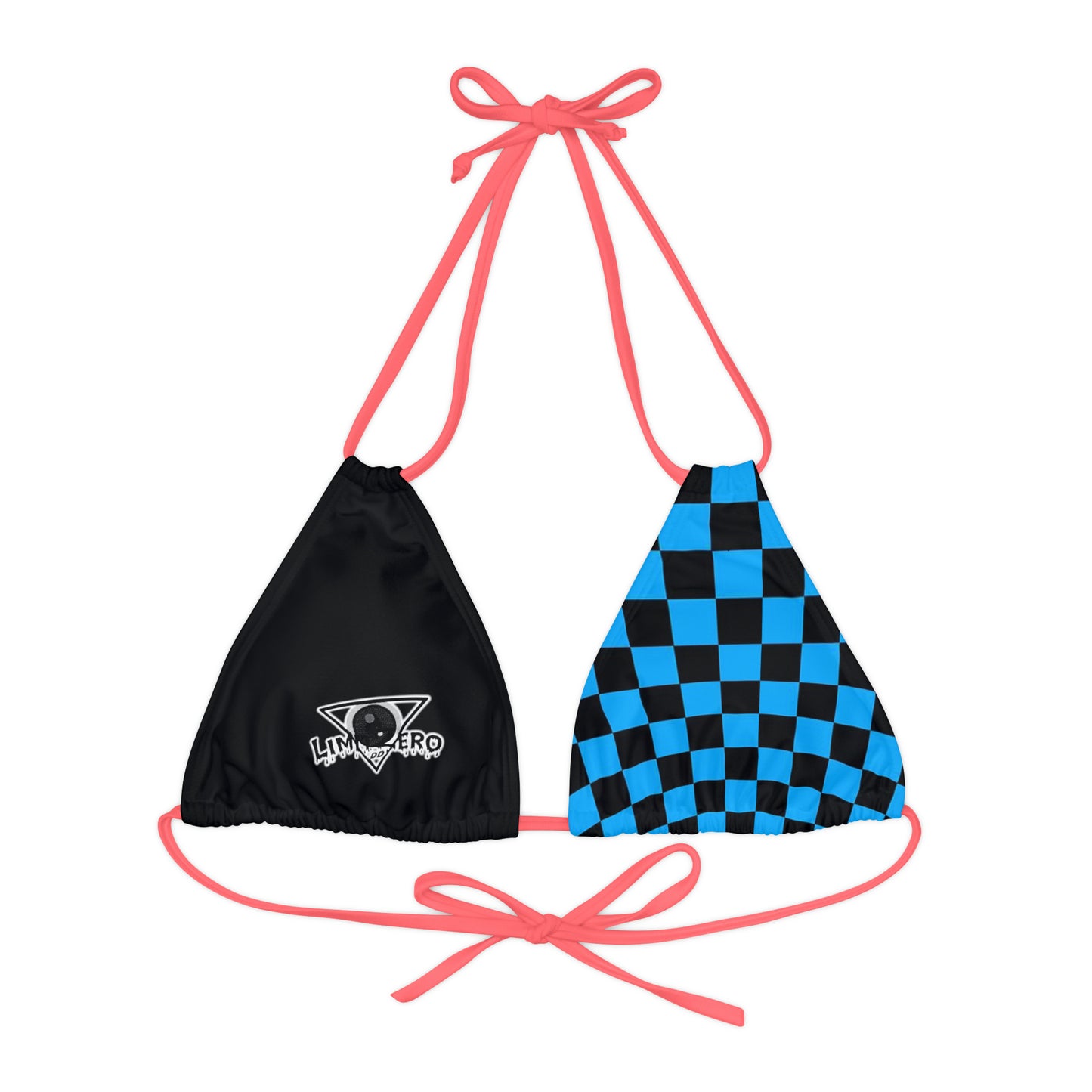 LimitZero Blue Half Checkered Strappy Triangle Bikini Top