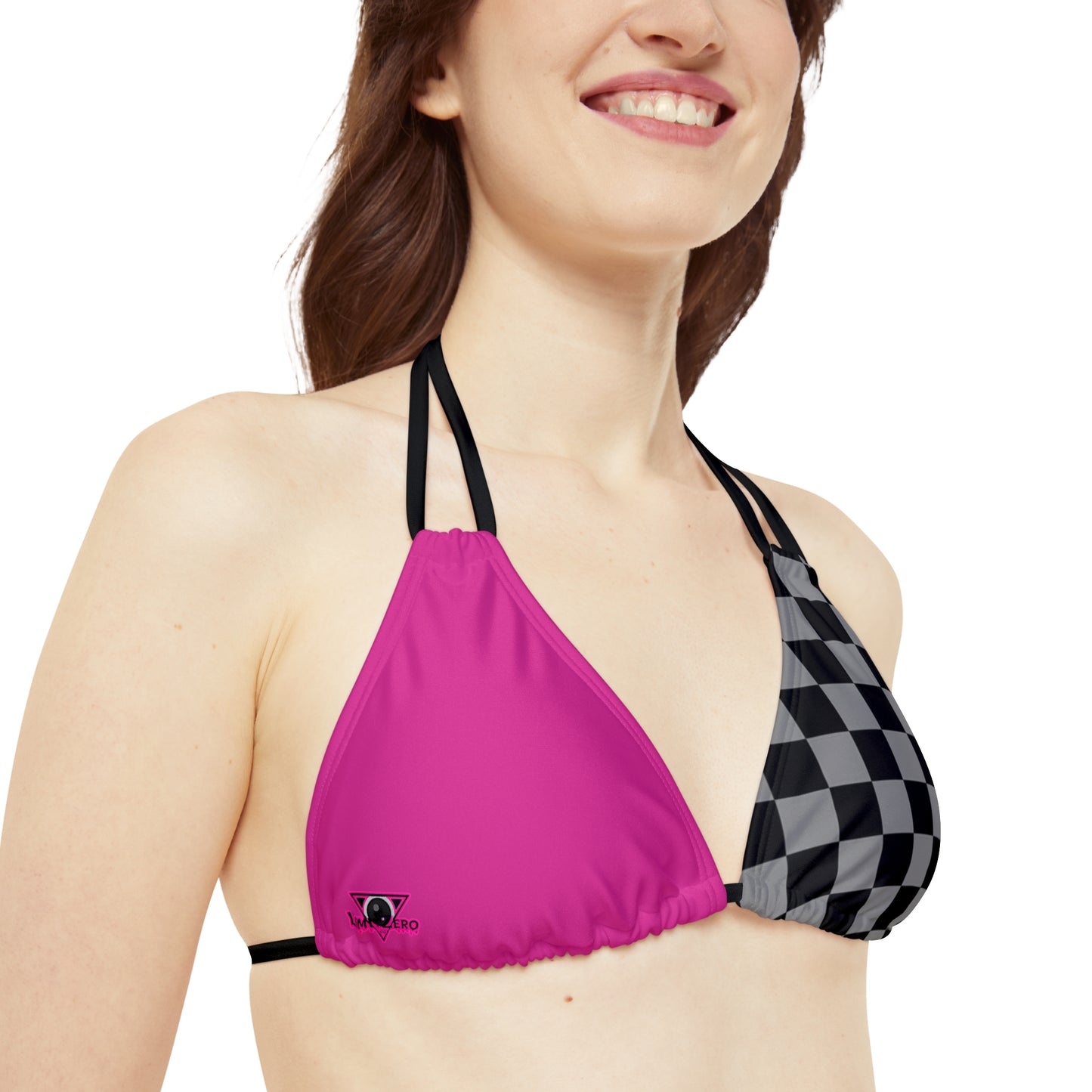 LimitZero Half Checkered Pink Strappy triangle Bikini Top