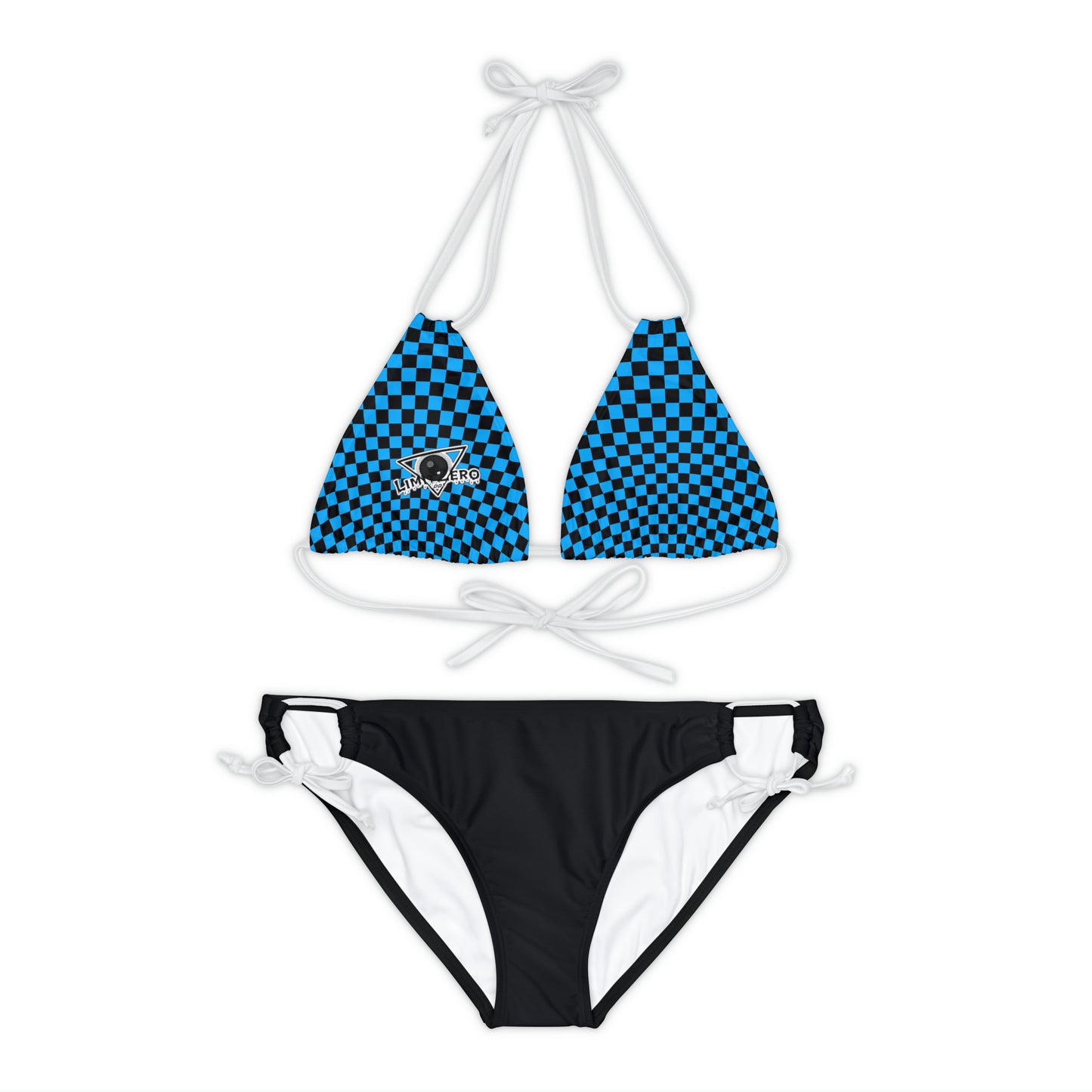 LimitZero Checkered-Top Strap Bikini Set (Plain Bottom)