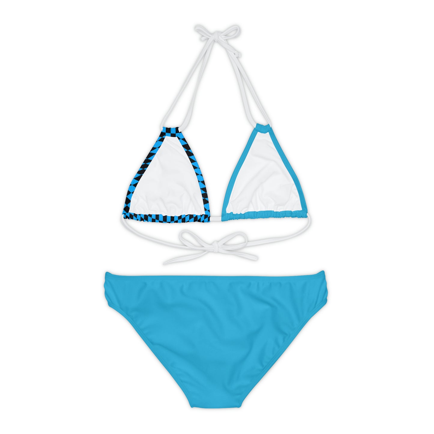 LimitZero Blue Half-Checkered-Top Strap Bikini Set (Plain Bottom)