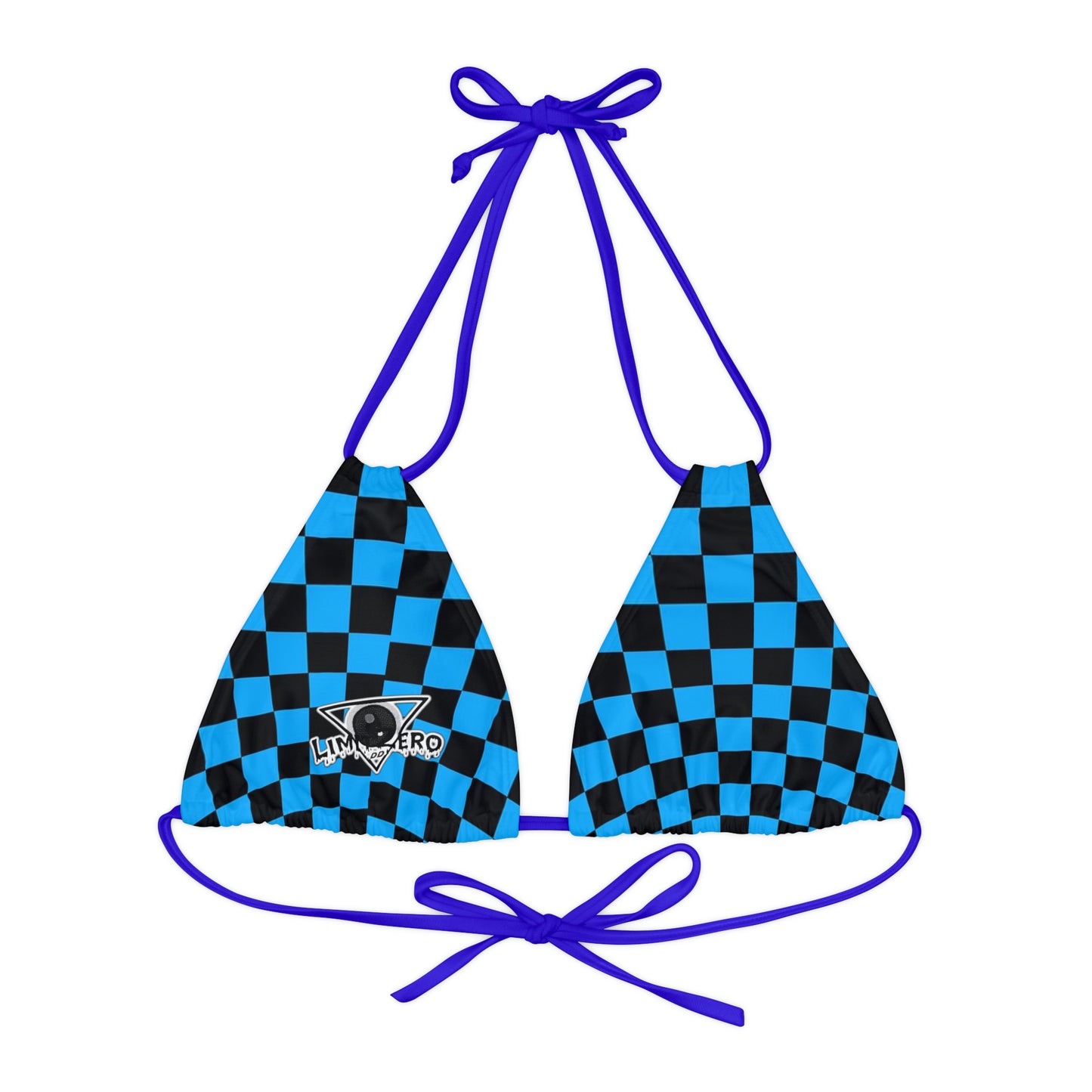 LimitZero Blue Checkered Strappy Triangle Bikini Top