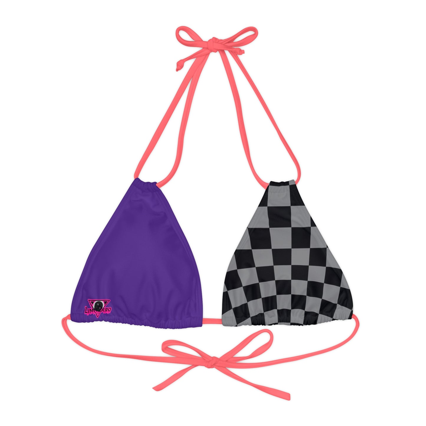 LimitZero Half Checkered Purple Strappy Triangle Bikini Top