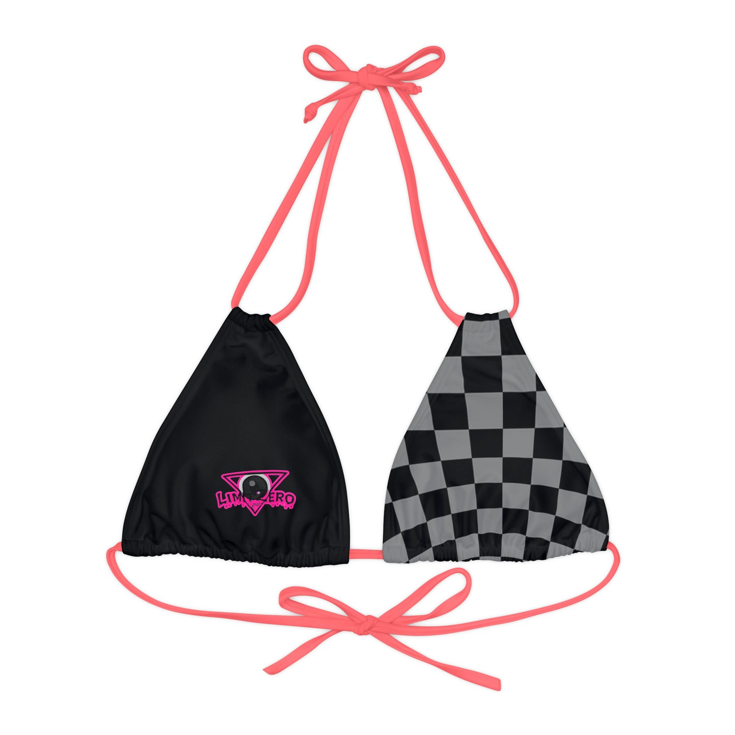 LimitZero Grey Half Checkered Pink Strappy Triangle Bikini Top