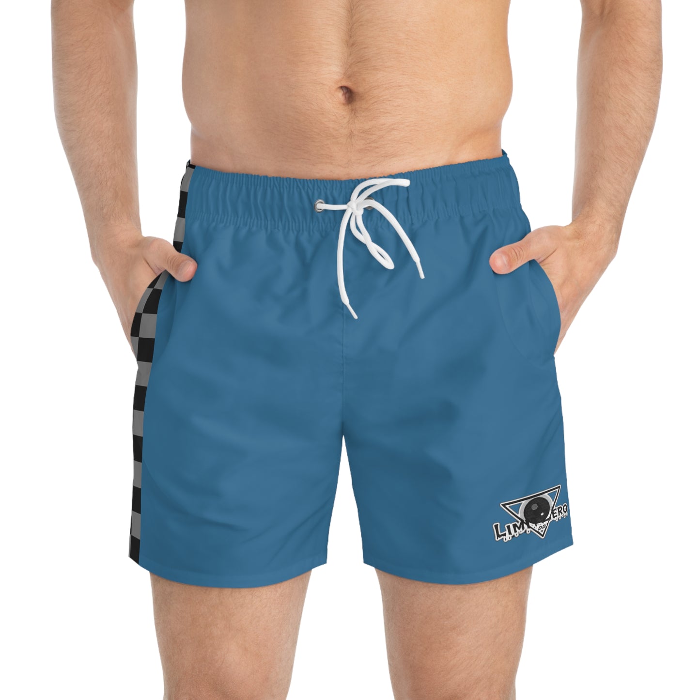 LimitZero Grey checkered Dark Blue Logo Surf Shorts