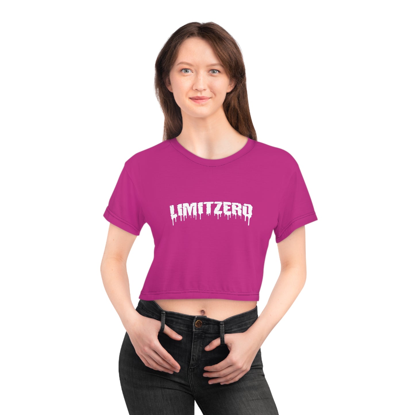 LimitZero Women`s Pink Plain New Era Front Drip Logo Crop Tee (DTG)