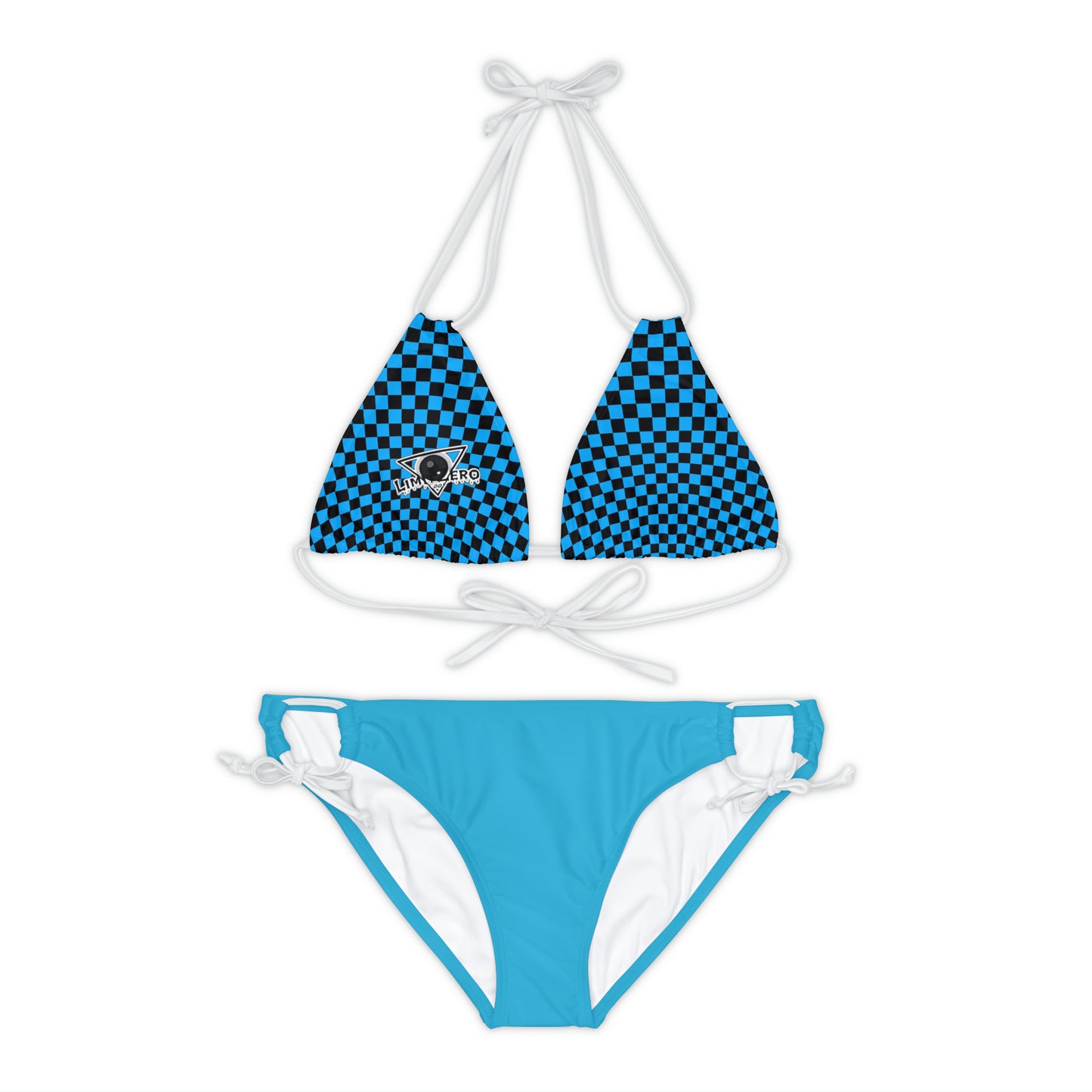 LimitZero Blue Checkered-Top Strap Bikini Set (Plain Bottom)