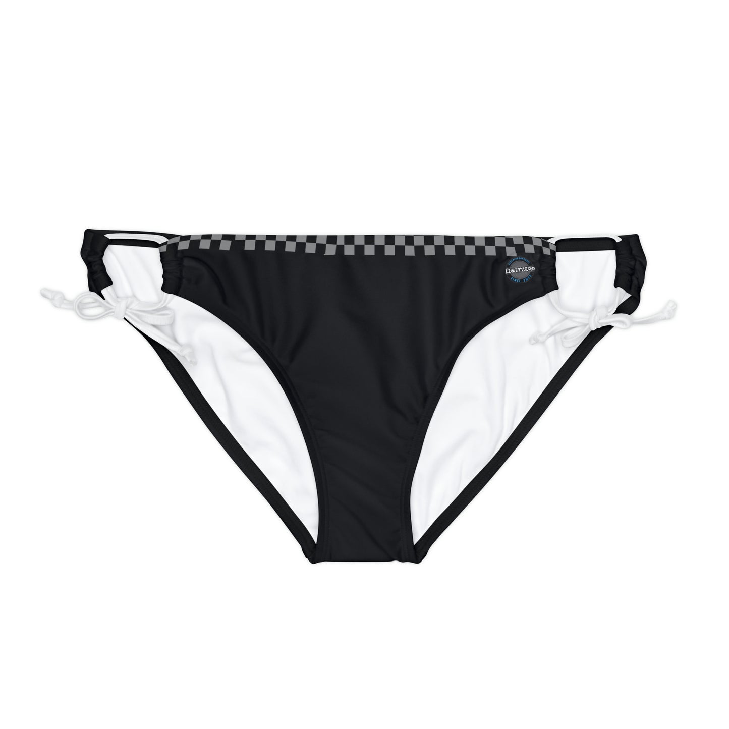 LimitZero Black Checkered Loop Tie Side Bikini Bottom (AOP)