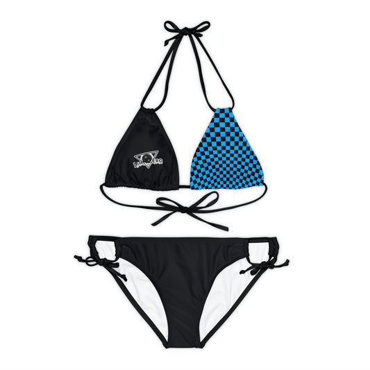 LimitZero Half-Checkered-Top Strap Bikini Set (Plain Bottom)