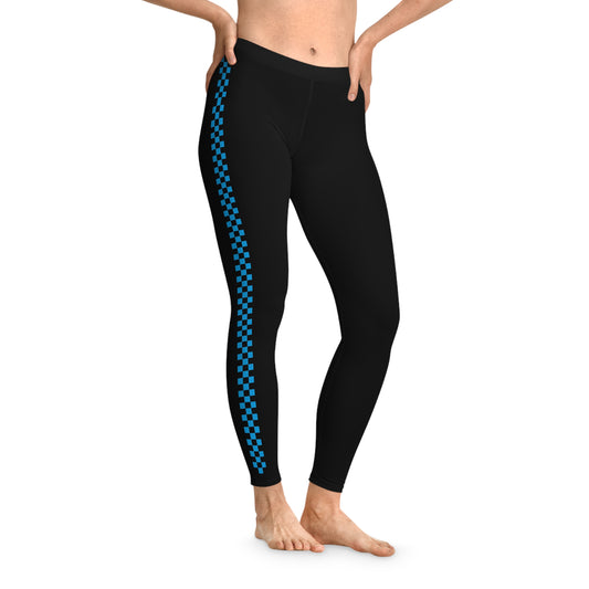 LimitZero Stretchy Blue Checkered Mid-Waist Leggings