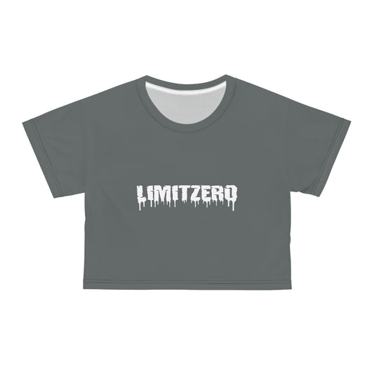 LimitZero Women`s Grey Plain New Era Front Drip Logo Crop Tee (DTG)