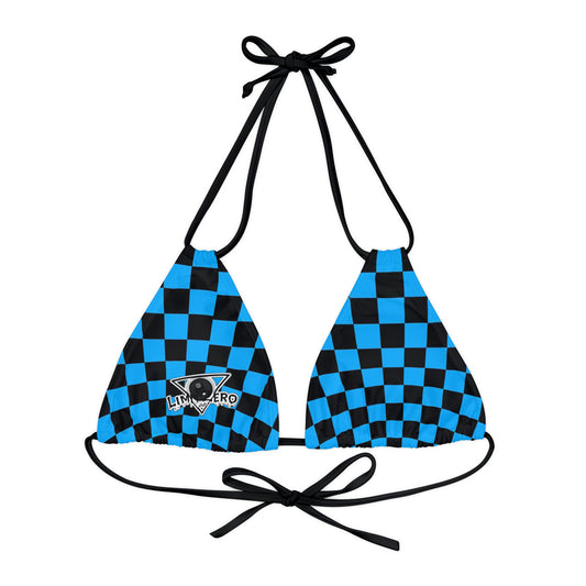 LimitZero Blue Checkered Strappy Triangle Bikini Top