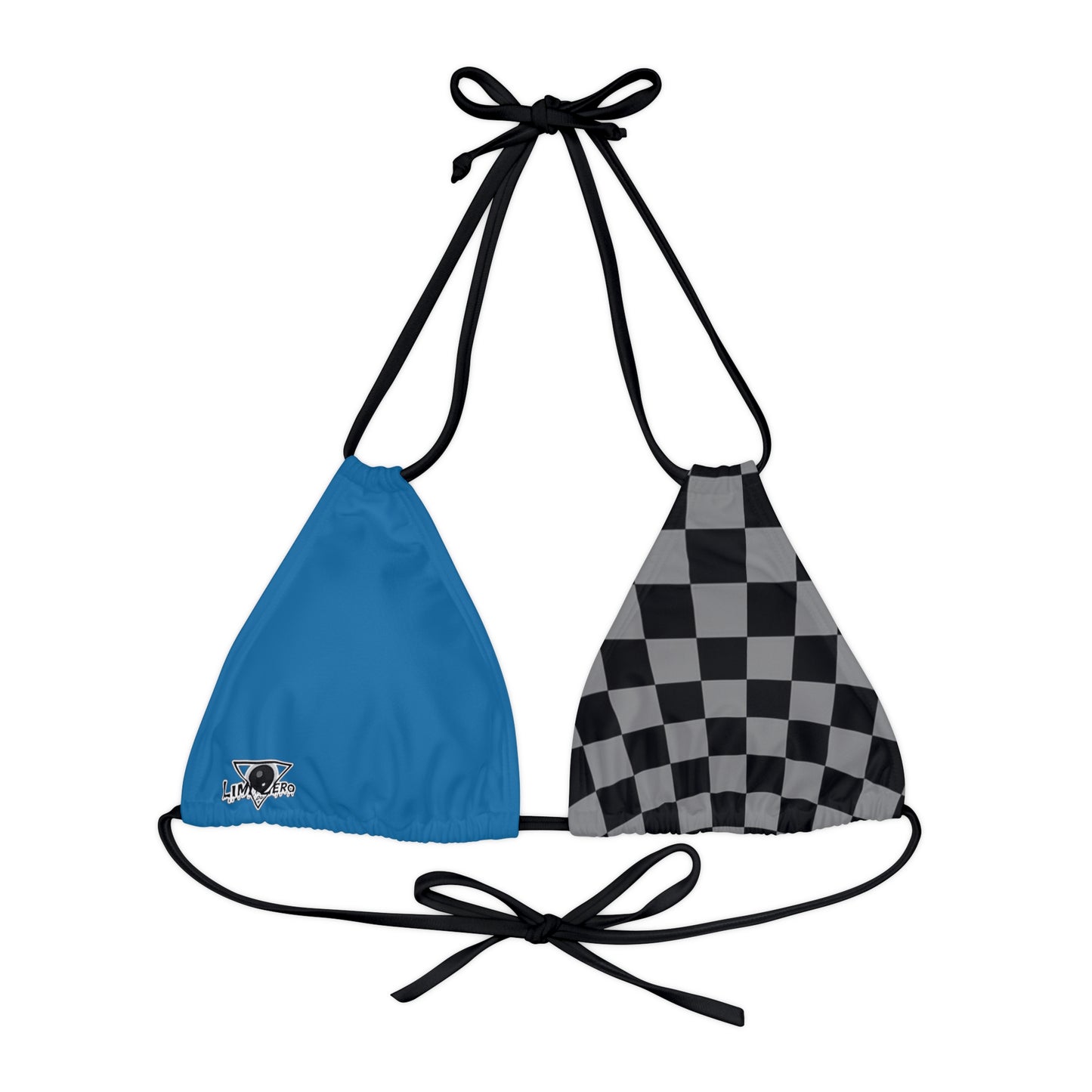 LimitZero Grey Half Checkered Blue Strappy Triangle Bikini Top