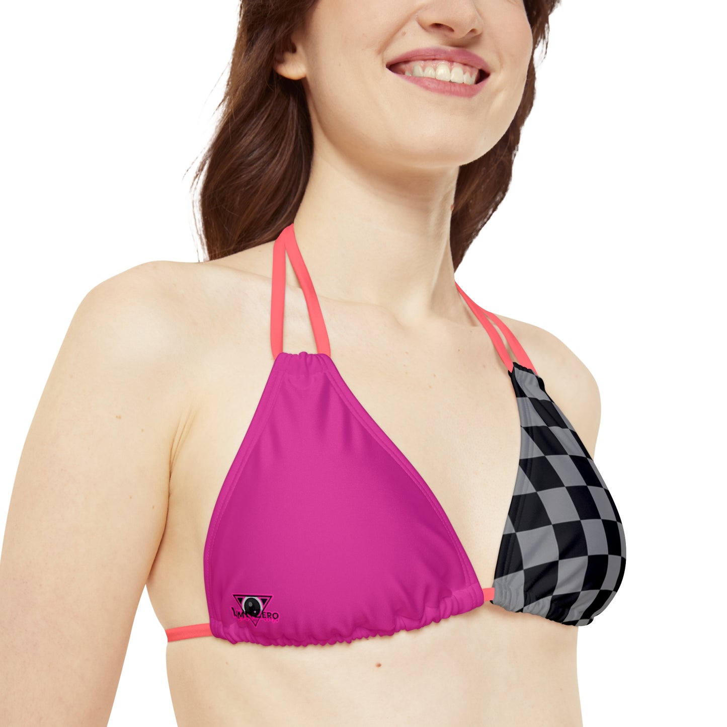 LimitZero Half Checkered Pink Strappy triangle Bikini Top