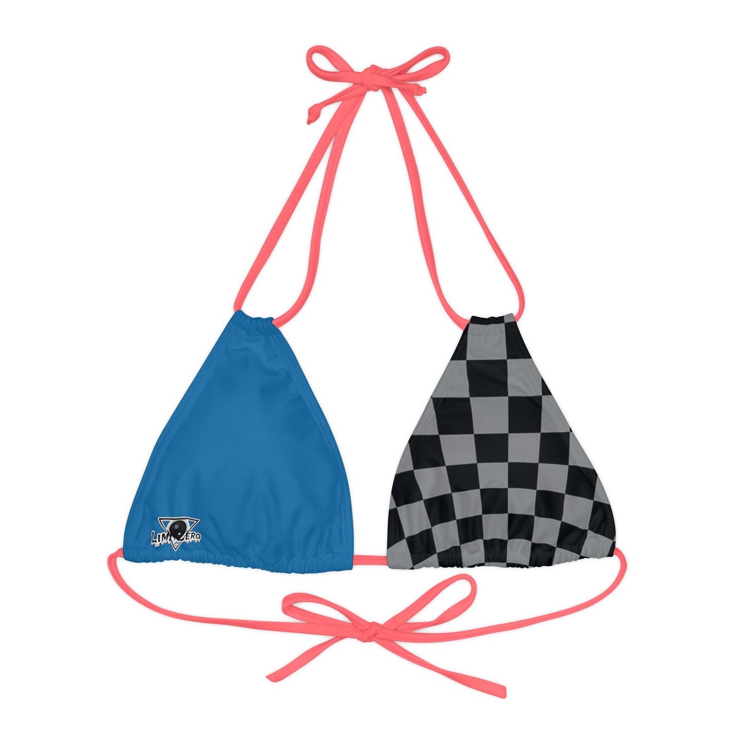 LimitZero Grey Half Checkered Blue Strappy Triangle Bikini Top