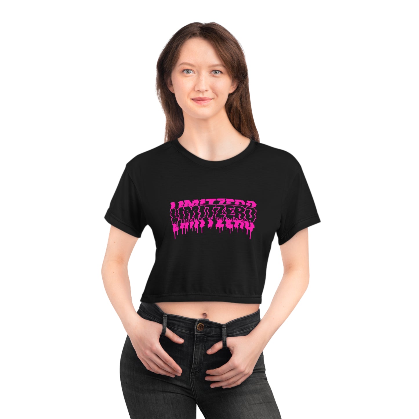 LimitZero Women`s New Era Pink Glitch Logo Crop Tee (DTG)