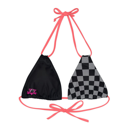 LimitZero Grey Half Checkered Pink V2 Strappy Triangle Bikini Top