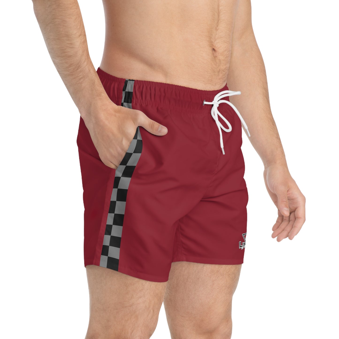 LimitZero Grey checkered Maroon Logo Surf Shorts