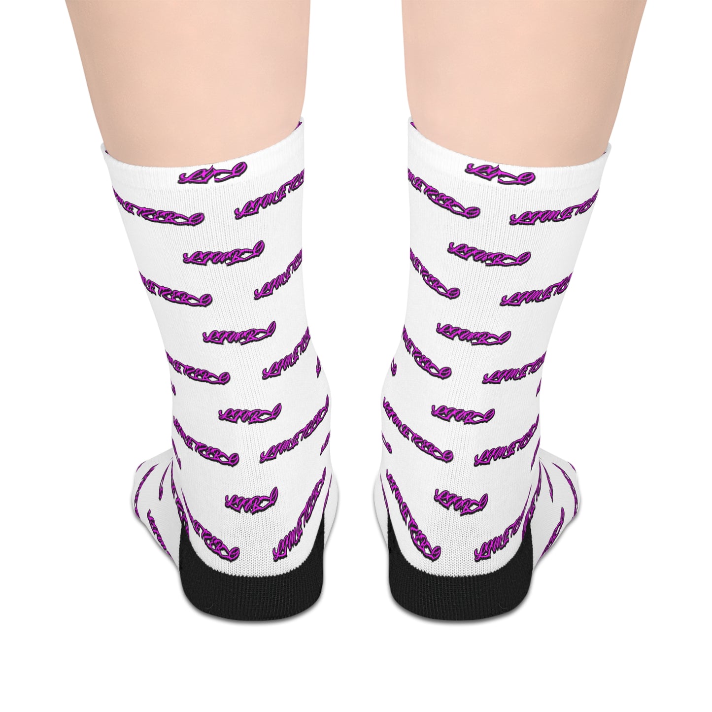 LimitZero White Pink-G Athletic Mid-Calf Sport Crew Socks