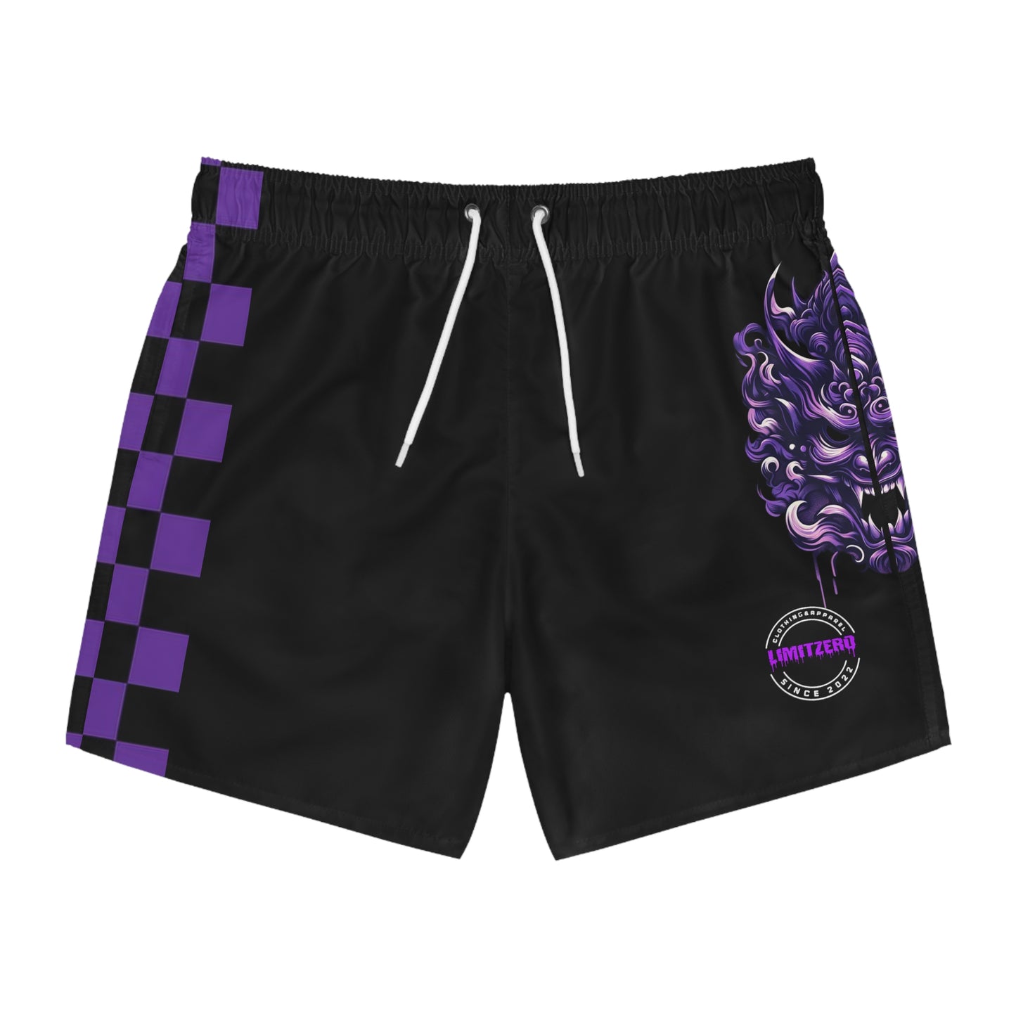 LimitZero Purple checkered Hannya Mask Surf Shorts