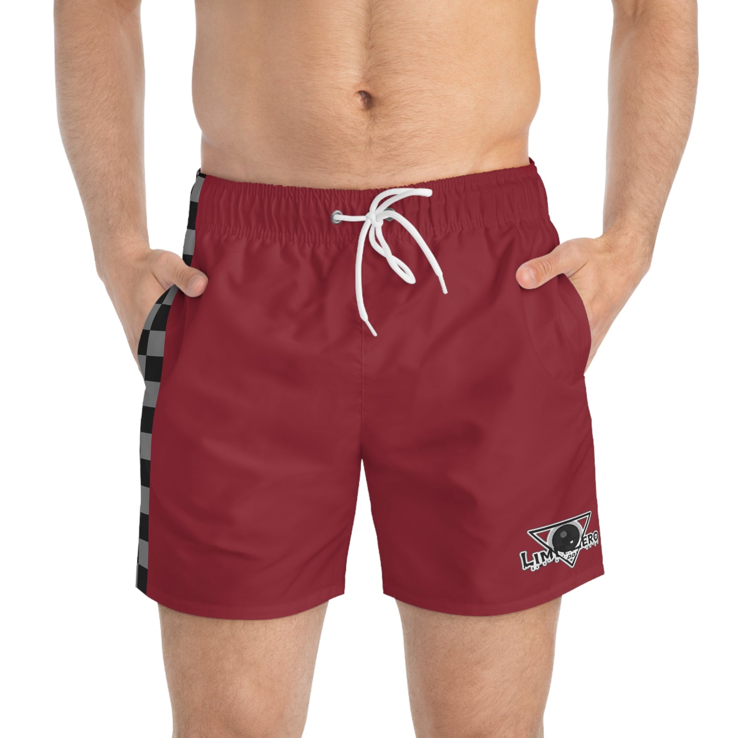 LimitZero Grey checkered Maroon Logo Surf Shorts