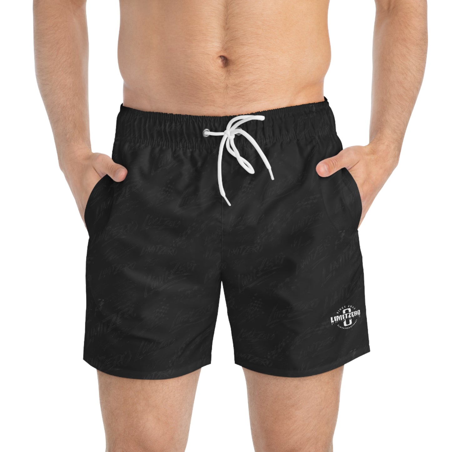 LimitZero White-Logo SCRIBBLE Surf Shorts with Grey Graffiti Pockets