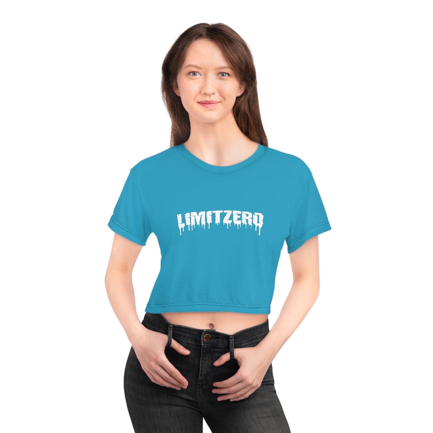LimitZero Women`s Turquoise Plain New Era Front Drip Logo Crop Tee (DTG)