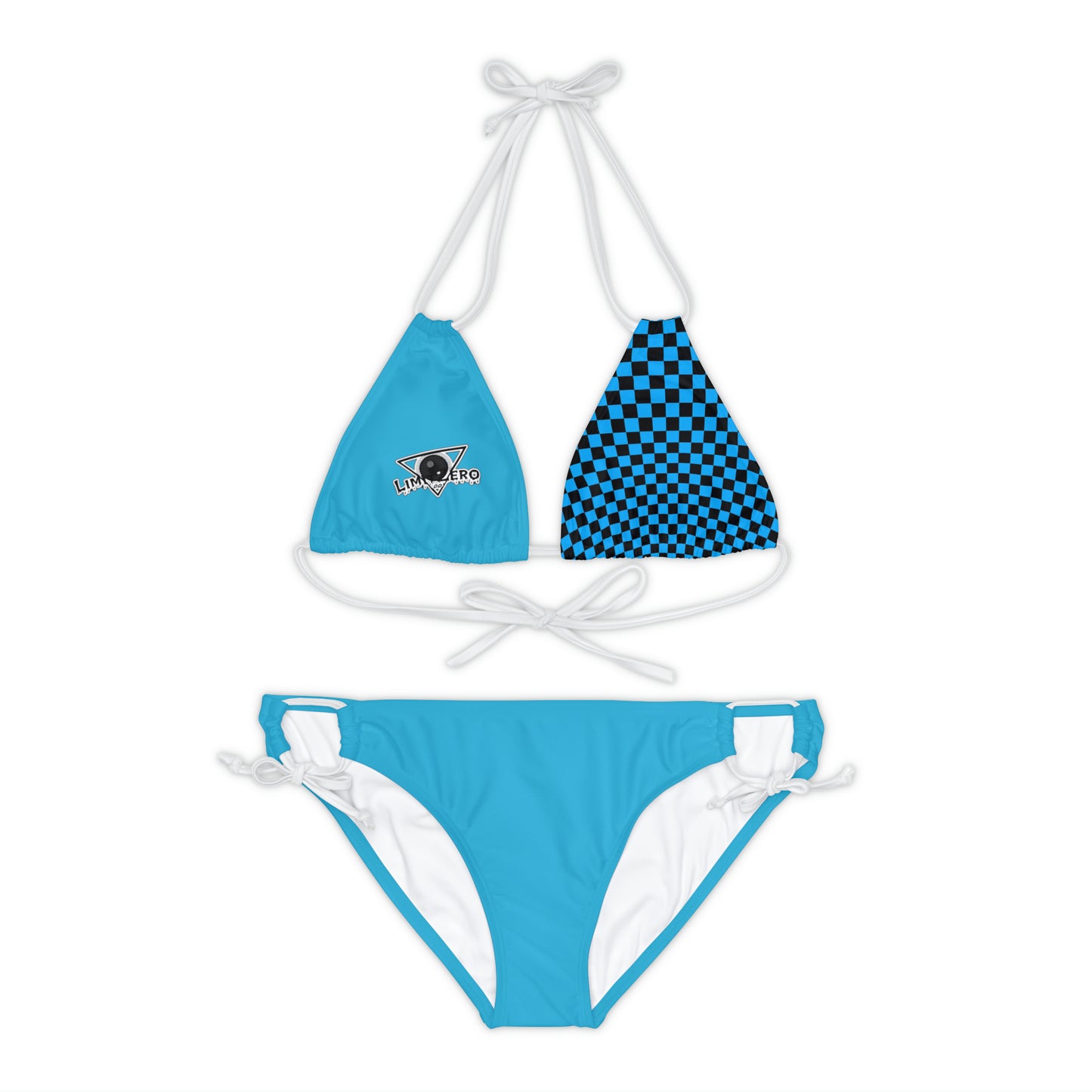 LimitZero Blue Half-Checkered-Top Strap Bikini Set (Plain Bottom)