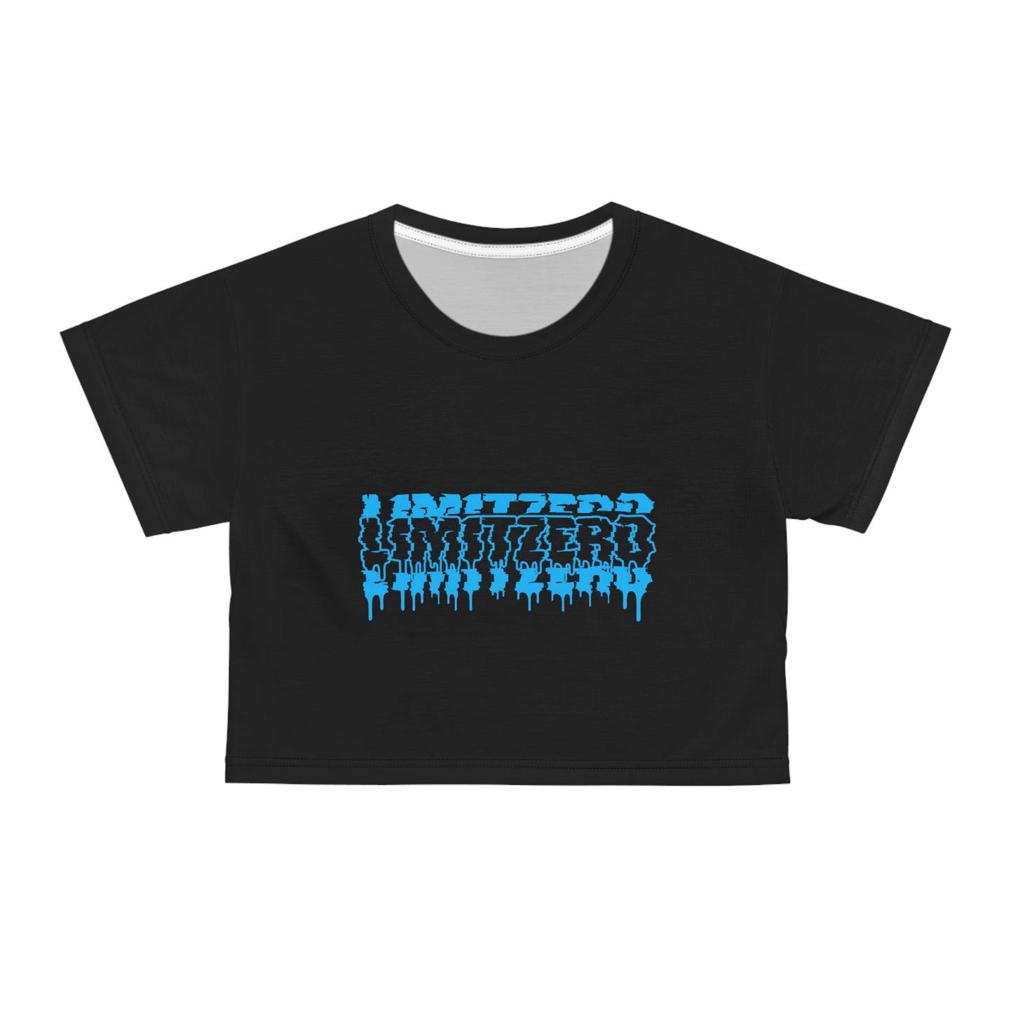 LimitZero Women`s Plain New Era Blue Glitch Logo Crop Tee (DTG)