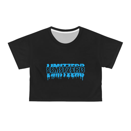 LimitZero Women`s Plain New Era Blue Glitch Logo Crop Tee (DTG)