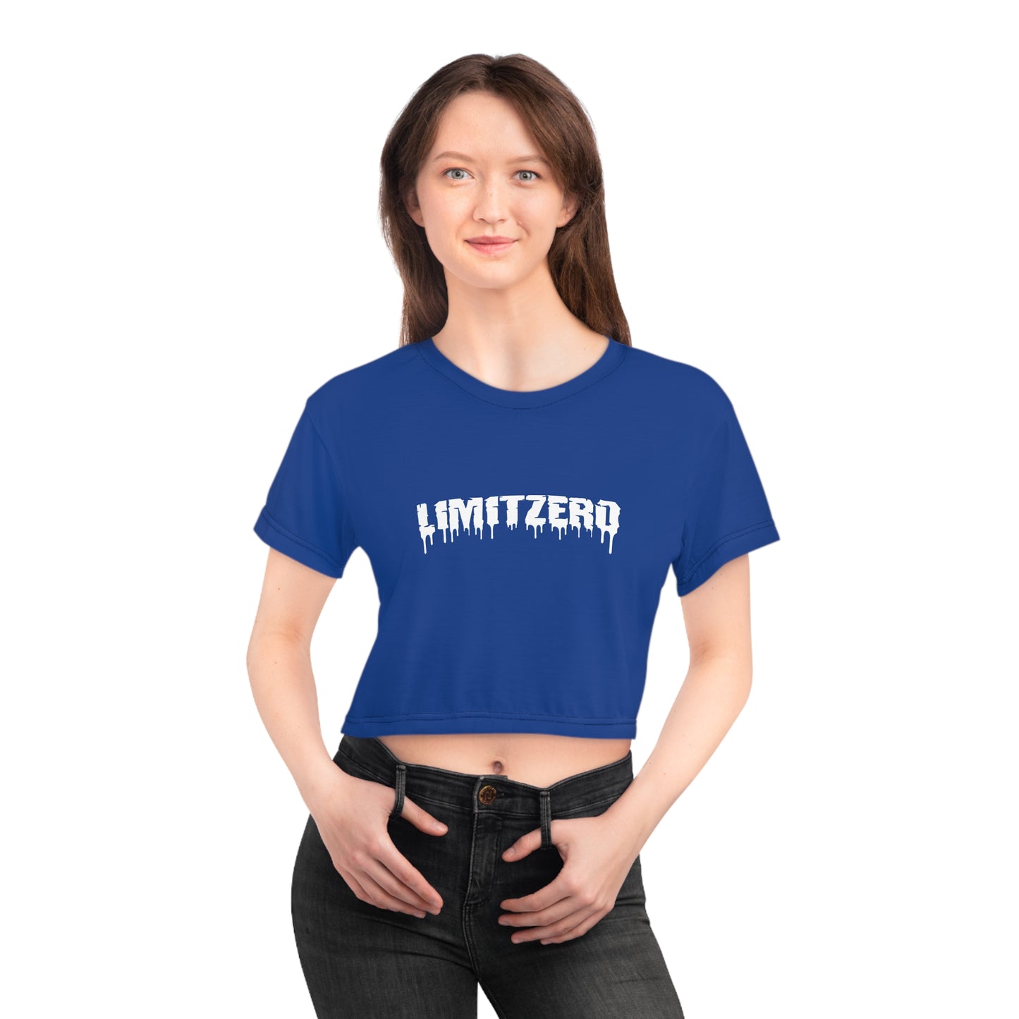 LimitZero Women`s Blue Plain New Era Front Drip Logo Crop Tee (DTG)